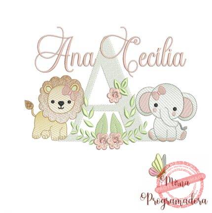 Matriz de Bordado Safari Menina Nome Ana Cecília