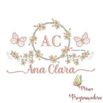 Matriz de Bordado Moldura Flores Borboleta Nome Ana Clara