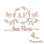 Matriz de Bordado Moldura Flores Borboleta Nome Ana Flora