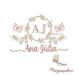 Matriz de Bordado Moldura Flores Borboleta Nome Ana Júlia