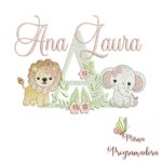Matriz de Bordado Safari Menina Nome Ana Laura