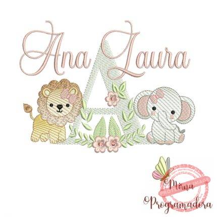 Matriz de Bordado Safari Menina Nome Ana Laura