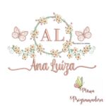 Matriz de Bordado Moldura Flores Borboleta Nome Ana Luíza