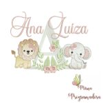 Matriz de Bordado Safari Menina Nome Ana Luíza