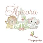 Matriz de Bordado Safari Menina Nome Aurora
