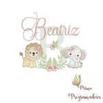 Matriz de Bordado Safari Menina Nome Beatriz