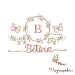 Matriz de Bordado Moldura Flores Borboleta Nome Betina