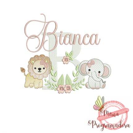 Matriz de Bordado Safari Menina Nome Bianca
