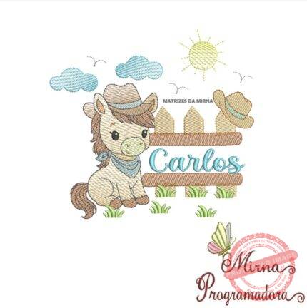 Matriz de Bordado Cenário Cavalinho Nome Carlos