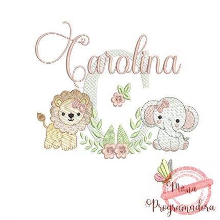 Matriz de Bordado Safari Menina Nome Carolina