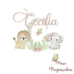 Matriz de Bordado Safari Menina Nome Cecília