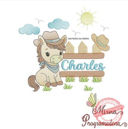 Matriz de Bordado Cenário Cavalinho Nome Charles