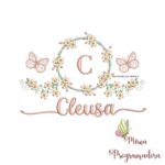 Matriz de Bordado Moldura Flores Borboleta Nome Cleusa