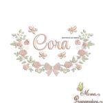 Matriz de Bordado Moldura Raminho Flores Nome Cora