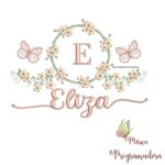 Matriz de Bordado Moldura Flores Borboleta Nome Eliza