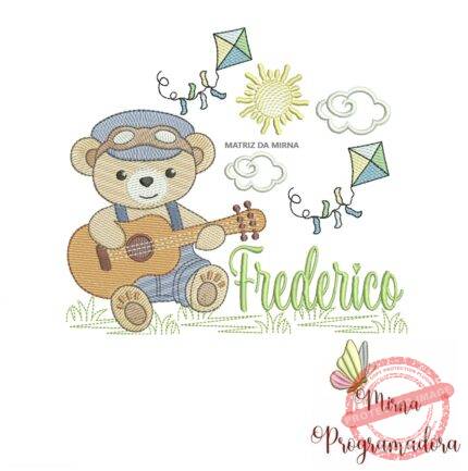 Matriz de Bordado Cenário Ursinho Violão Frederico
