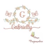Matriz de Bordado Moldura Flores Borboleta Nome Gabrielly