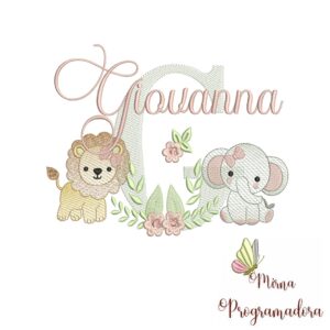 Matriz de Bordado Safari Menina Nome Giovanna