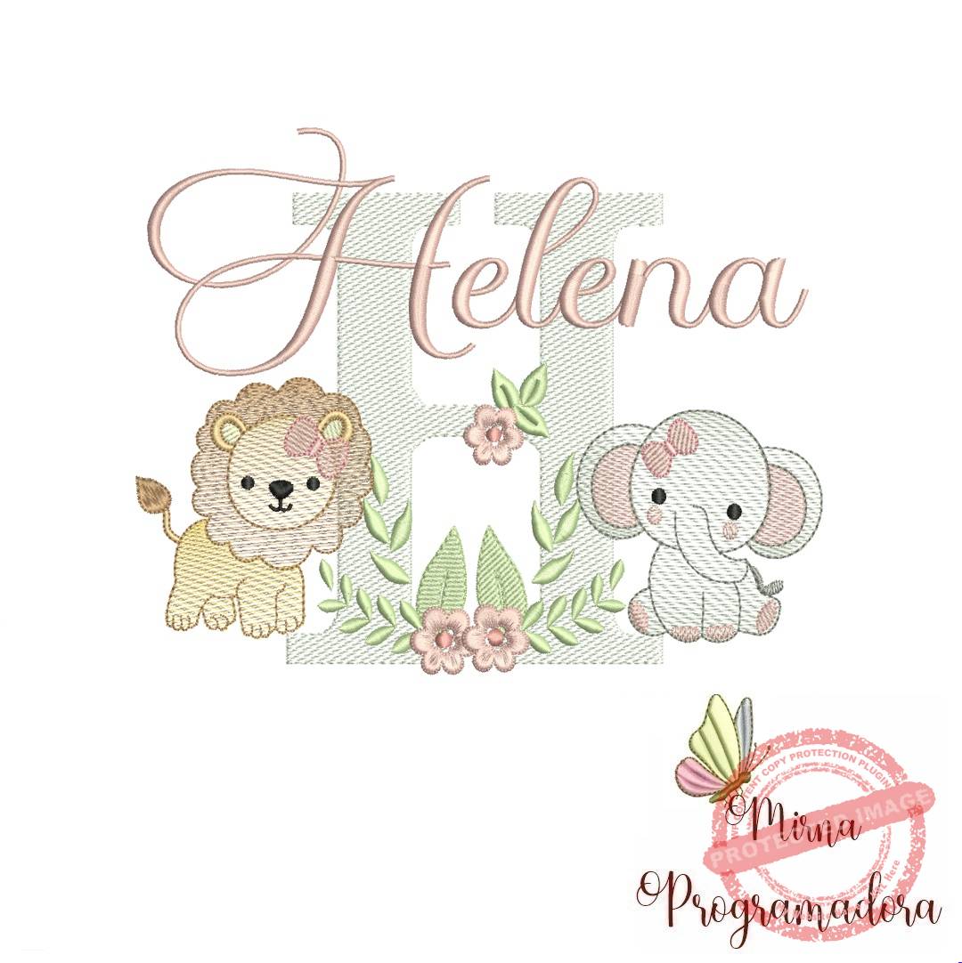 matriz de bordado helena Matriz de Bordado Safari Menina Nome Helena - Imagem 1