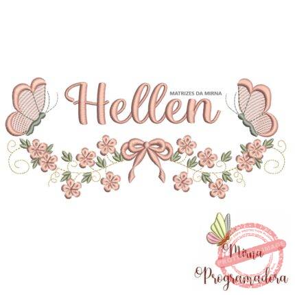 Matriz de Bordado Raminho Flores Borboletas Nome Hellen