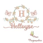 Matriz de Bordado Moldura Flores Borboleta Nome Helloyse