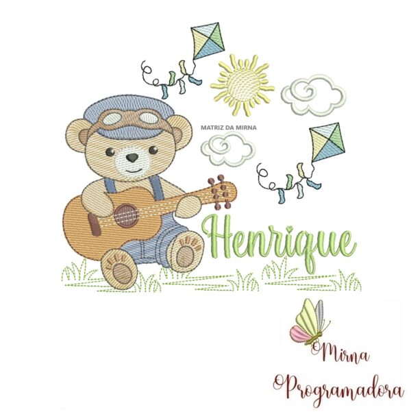 Matriz de Bordado Cenário Ursinho Violão Henrique
