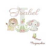 Matriz de Bordado Safari Menina Nome Isabel