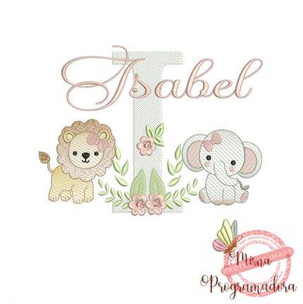 Matriz de Bordado Safari Menina Nome Isabel