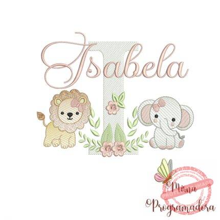 Matriz de Bordado Safari Menina Nome Isabela