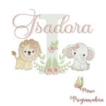 Matriz de Bordado Safari Menina Nome Isadora