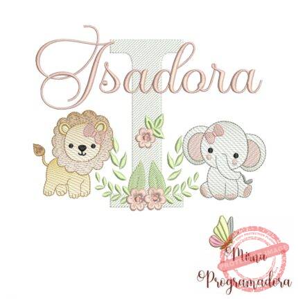 Matriz de Bordado Safari Menina Nome Isadora