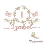Matriz de Bordado Moldura Flores Borboleta Nome Izabel
