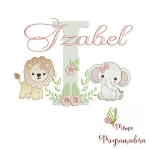 Matriz de Bordado Safari Menina Nome Izabel