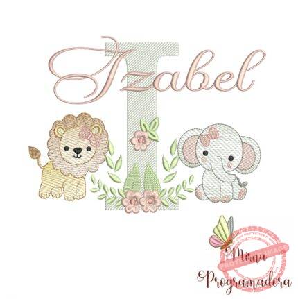 Matriz de Bordado Safari Menina Nome Izabel