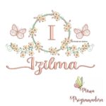Matriz de Bordado Moldura Flores Borboleta Nome Izilma