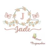 Matriz de Bordado Moldura Flores Borboleta Nome Jade