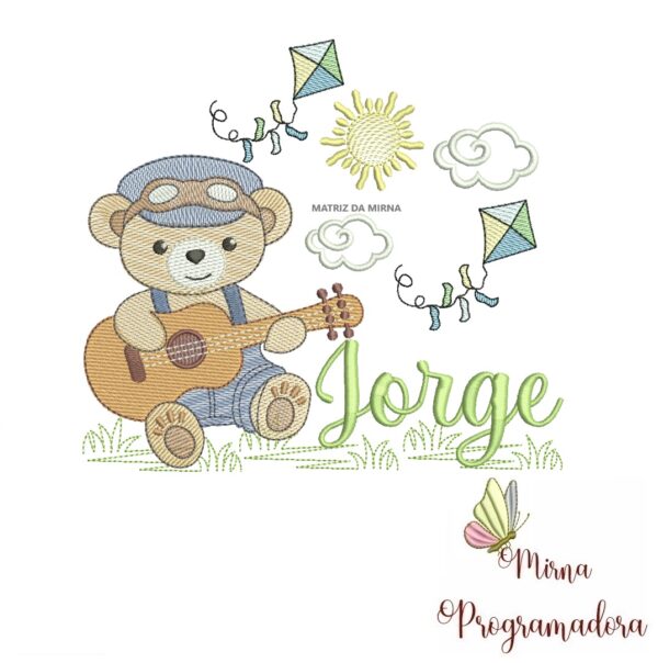 Matriz de Bordado Cenário Ursinho Violão Jorge