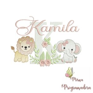 Matriz de Bordado Safari Menina Nome Kamila