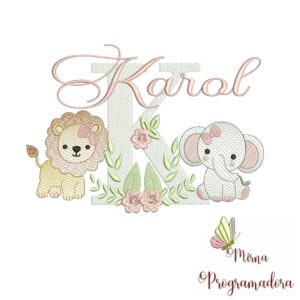 Matriz de Bordado Safari Menina Nome Karol