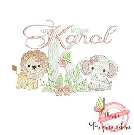 Matriz de Bordado Safari Menina Nome Karol