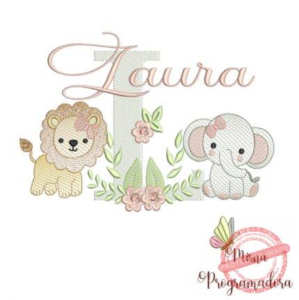 Matriz de Bordado Safari Menina Nome Laura