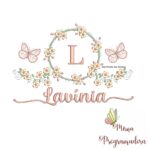 Matriz de Bordado Moldura Flores Borboleta Nome Lavínia