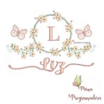 Matriz de Bordado Moldura Flores Borboleta Nome Liz