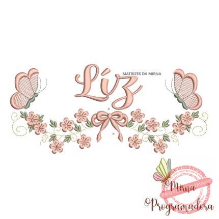 Matriz de Bordado Raminho Flores Borboletas Nome Liz