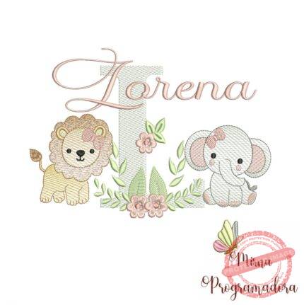 Matriz de Bordado Safari Menina Nome Lorena