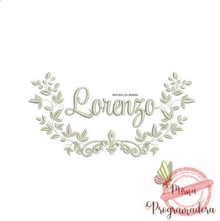 Matriz de Bordado Moldura Raminho Flores Nome Lorenzo