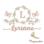 Matriz de Bordado Moldura Flores Borboleta Nome Loriane