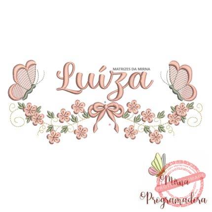 Matriz de Bordado Raminho Flores Borboletas Nome Luíza