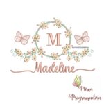 Matriz de Bordado Moldura Flores Borboleta Nome Madeline
