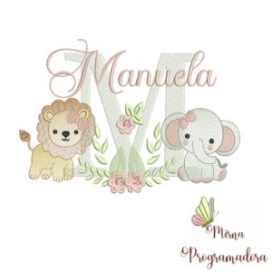 Matriz de Bordado Safari Menina Nome Manuela